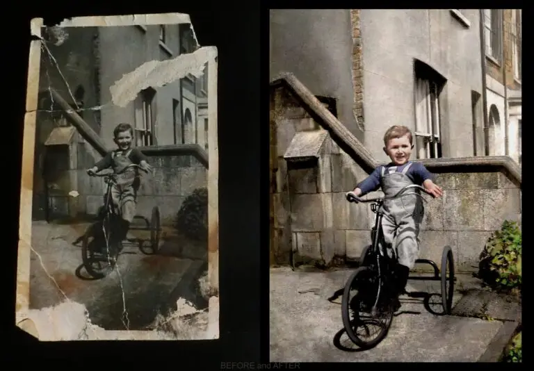 Boy on a bike sowing photo damage